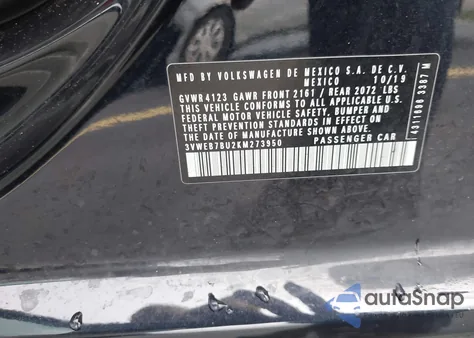 2019 Volkswagen Jetta 1.4T Sel from USA, damaged, VIN 3VWEB7BU2KM273950